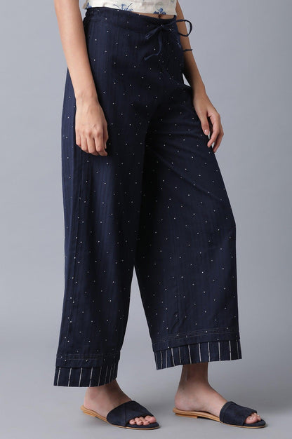 Navy Blue Yarn Dyed Polka Parallel Pants - wforwoman
