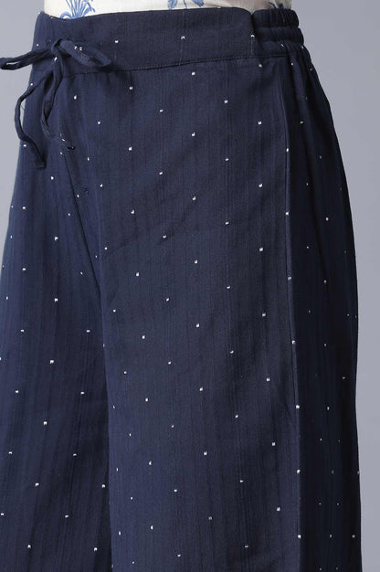 Navy Blue Yarn Dyed Polka Parallel Pants - wforwoman