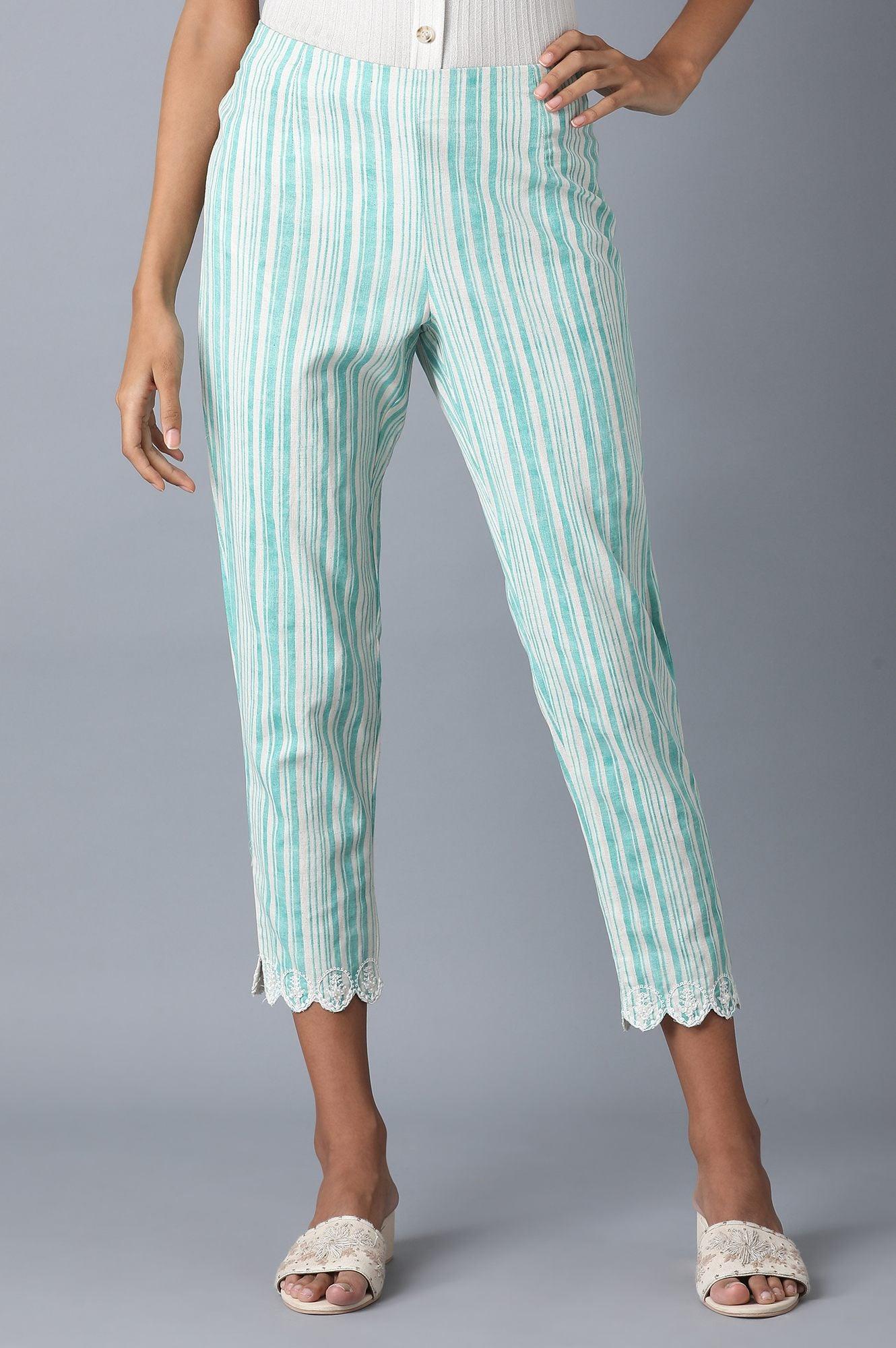 Light Blue Stripes Slim Pants - wforwoman
