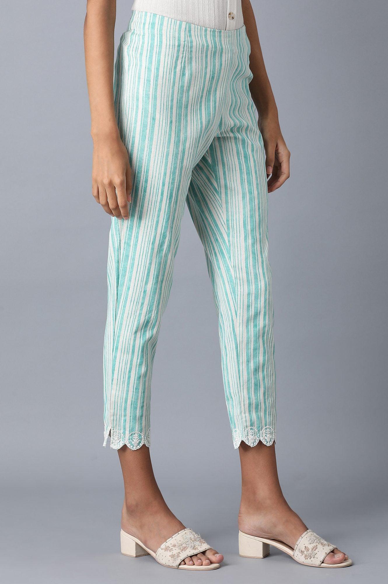 Light Blue Stripes Slim Pants - wforwoman