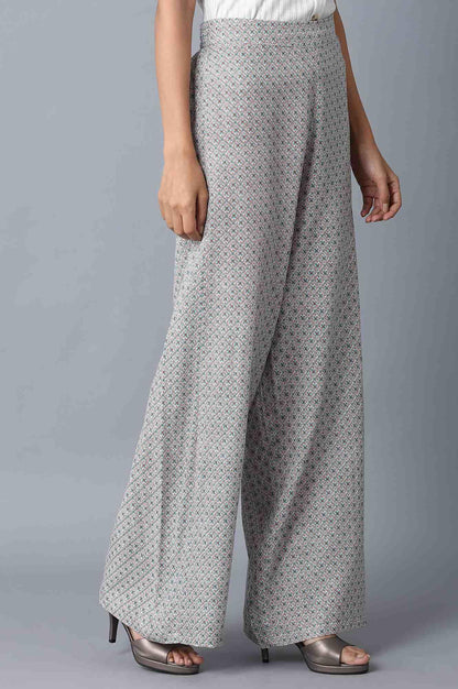 light Grey Printed Parallel Pants - wforwoman