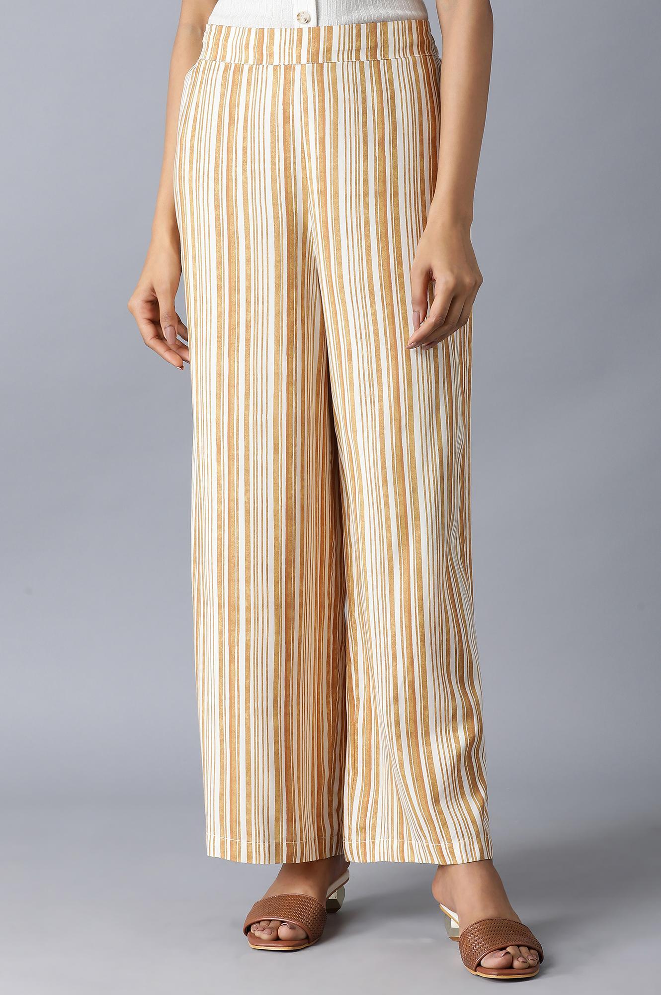 Brown and Ecru Stripes Parallel Pants - wforwoman