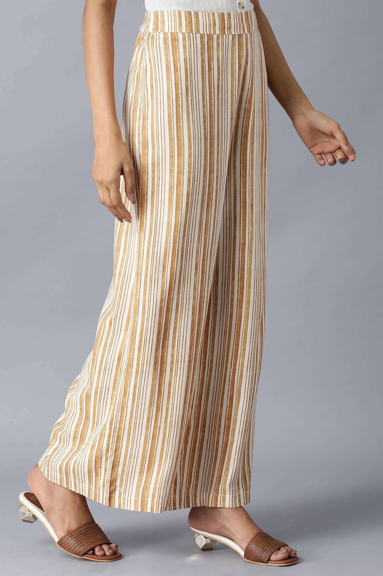 Brown and Ecru Stripes Parallel Pants - wforwoman