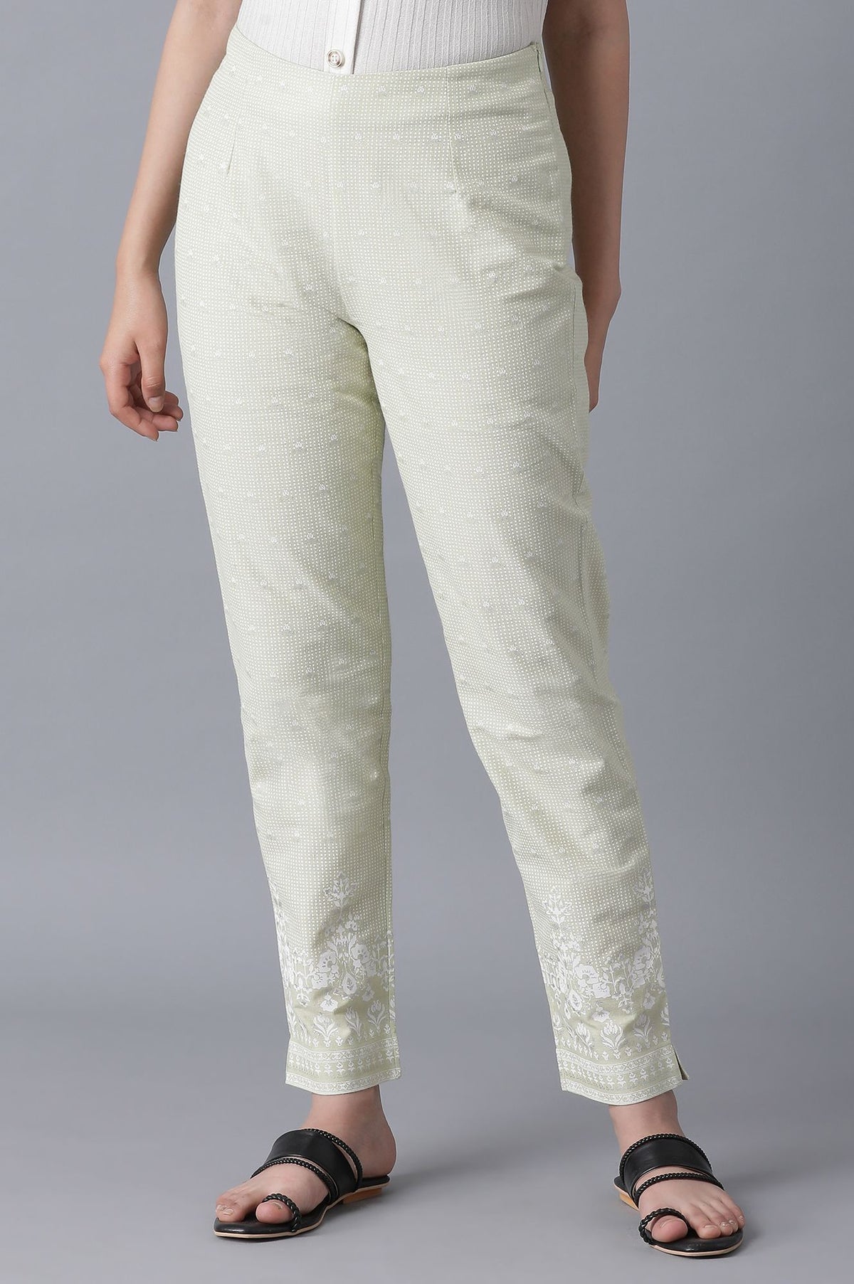 Ecru Printed Slim Pants - 3XL