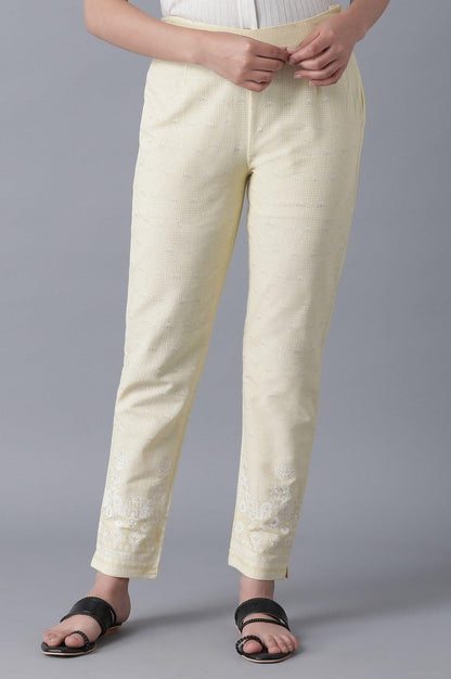 Pale Yellow Printed Slim Pants - wforwoman