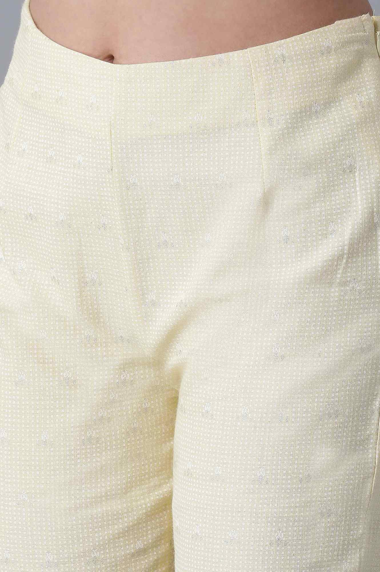 Pale Yellow Printed Slim Pants - wforwoman