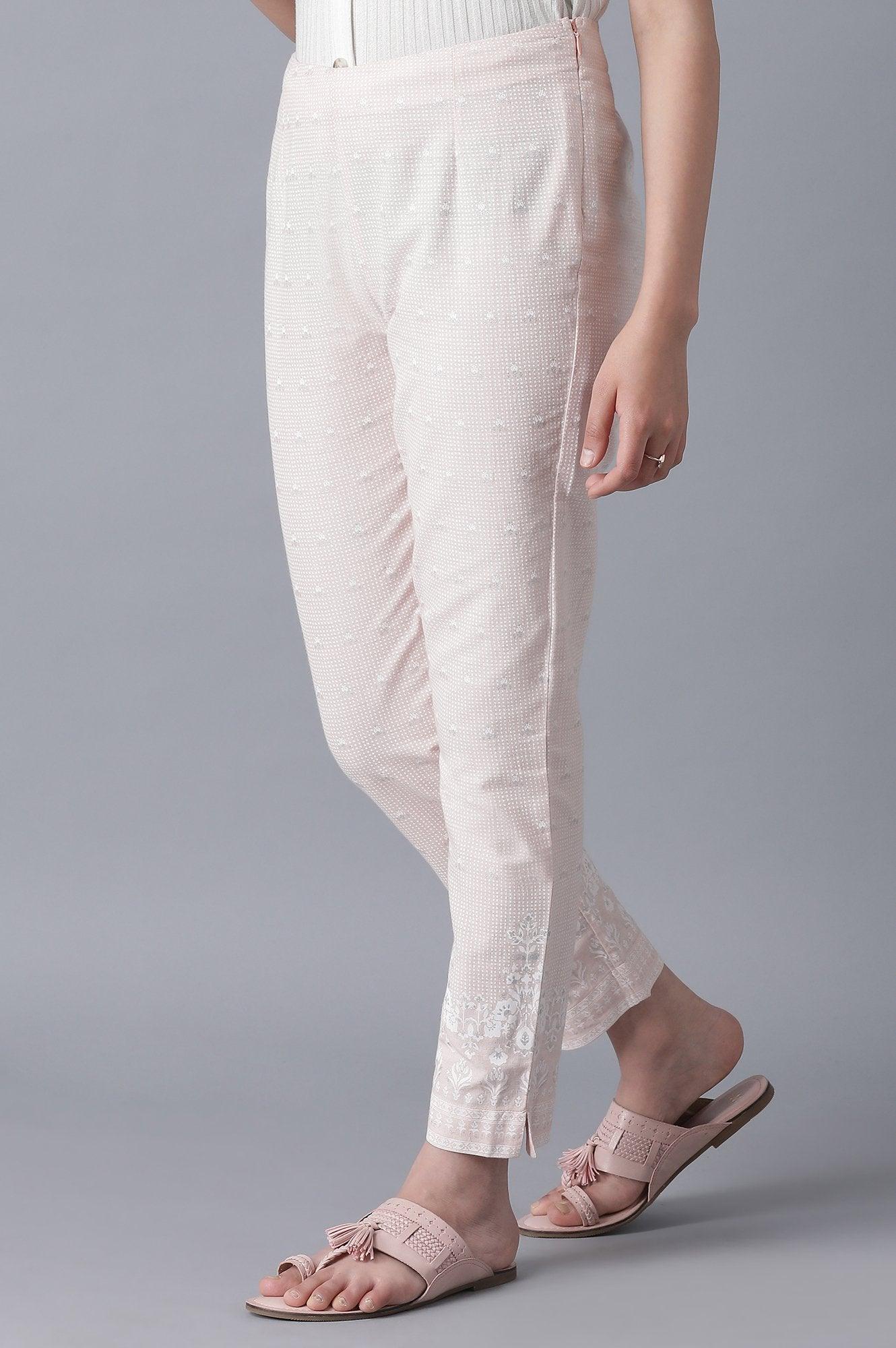 Light Orange Printed Slim Pants - wforwoman