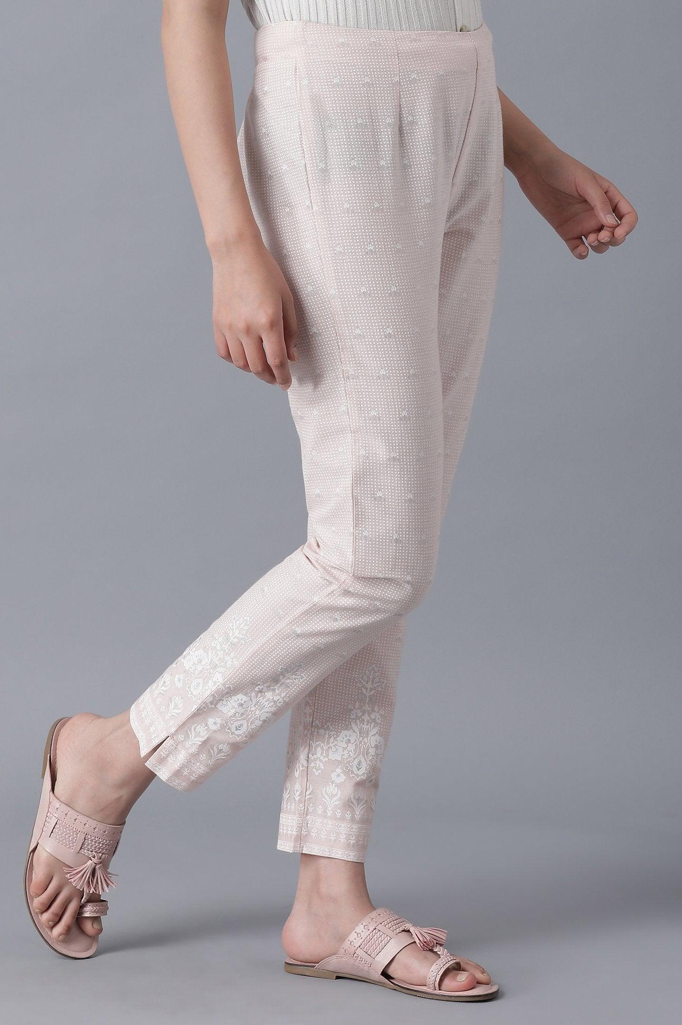 Light Orange Printed Slim Pants - wforwoman