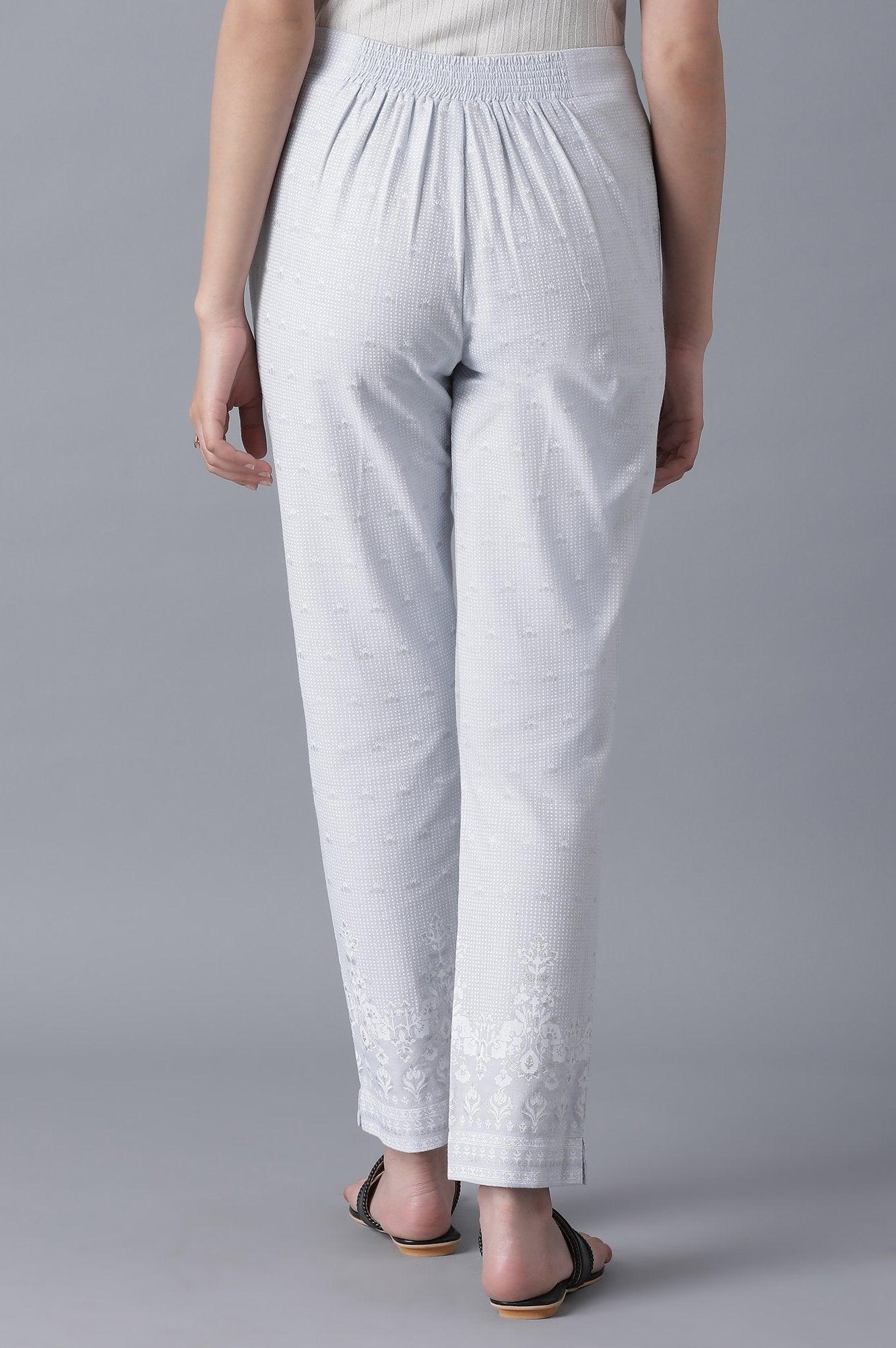 Powder Blue Printed Slim Pants - wforwoman