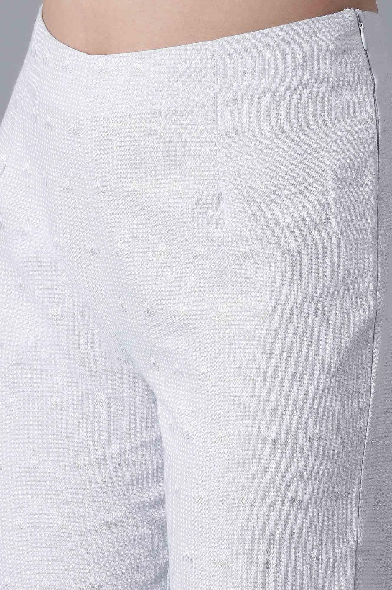 Powder Blue Printed Slim Pants - wforwoman