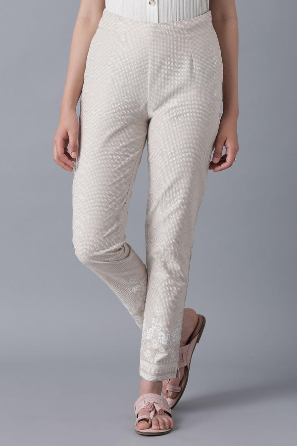 Beige Printed Slim Pants