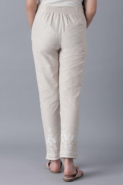 Beige Printed Slim Pants - wforwoman