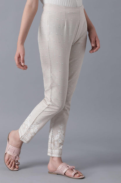 Beige Printed Slim Pants - wforwoman