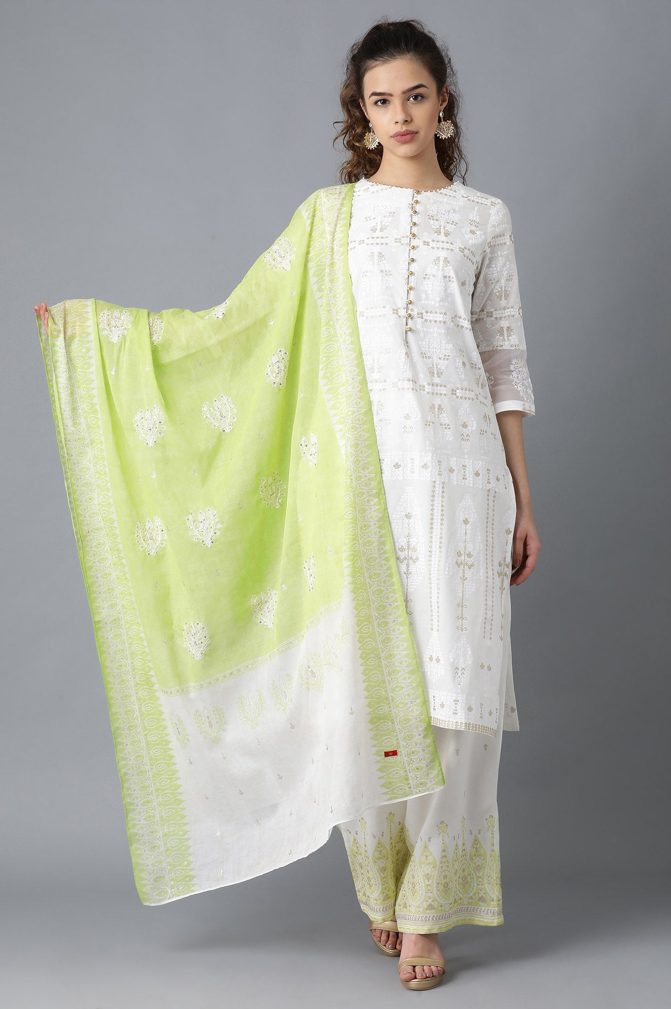 Green Glitter Print Dupatta