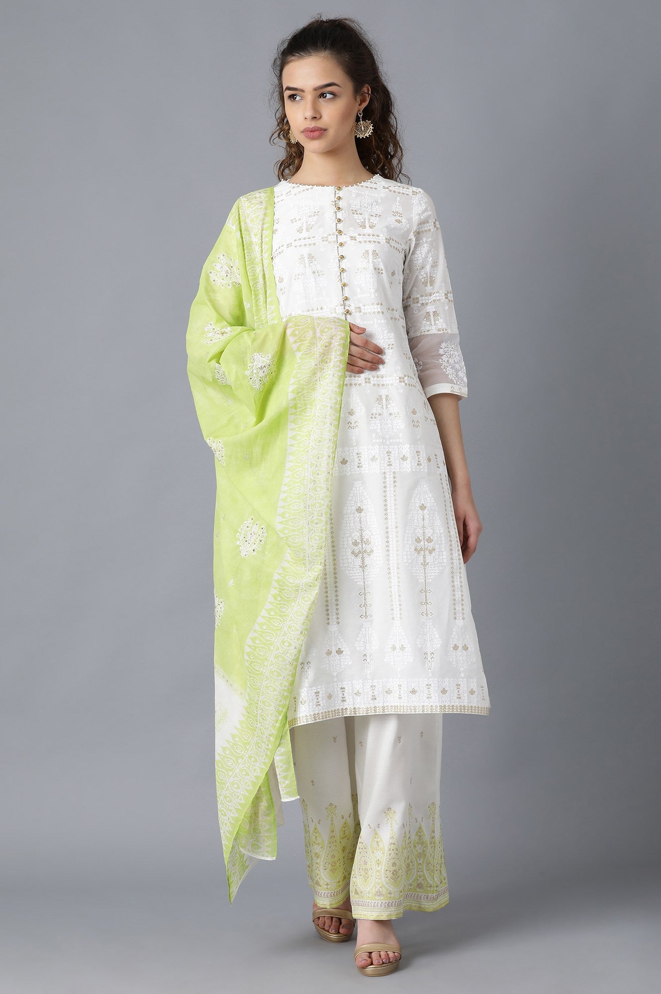 Green Glitter Print Dupatta