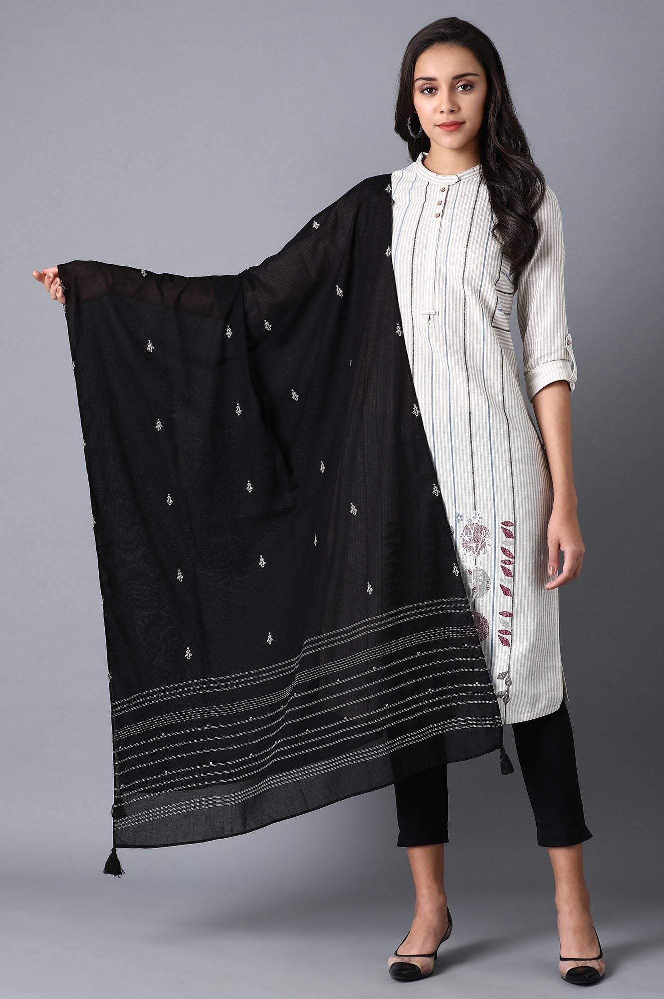 Jet Black Printed Voile Drape