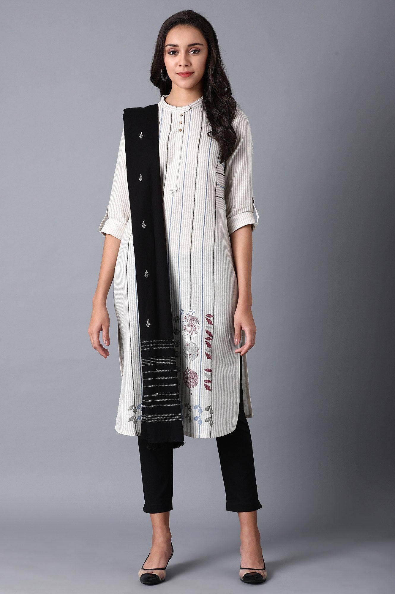 Jet Black Printed Voile Drape