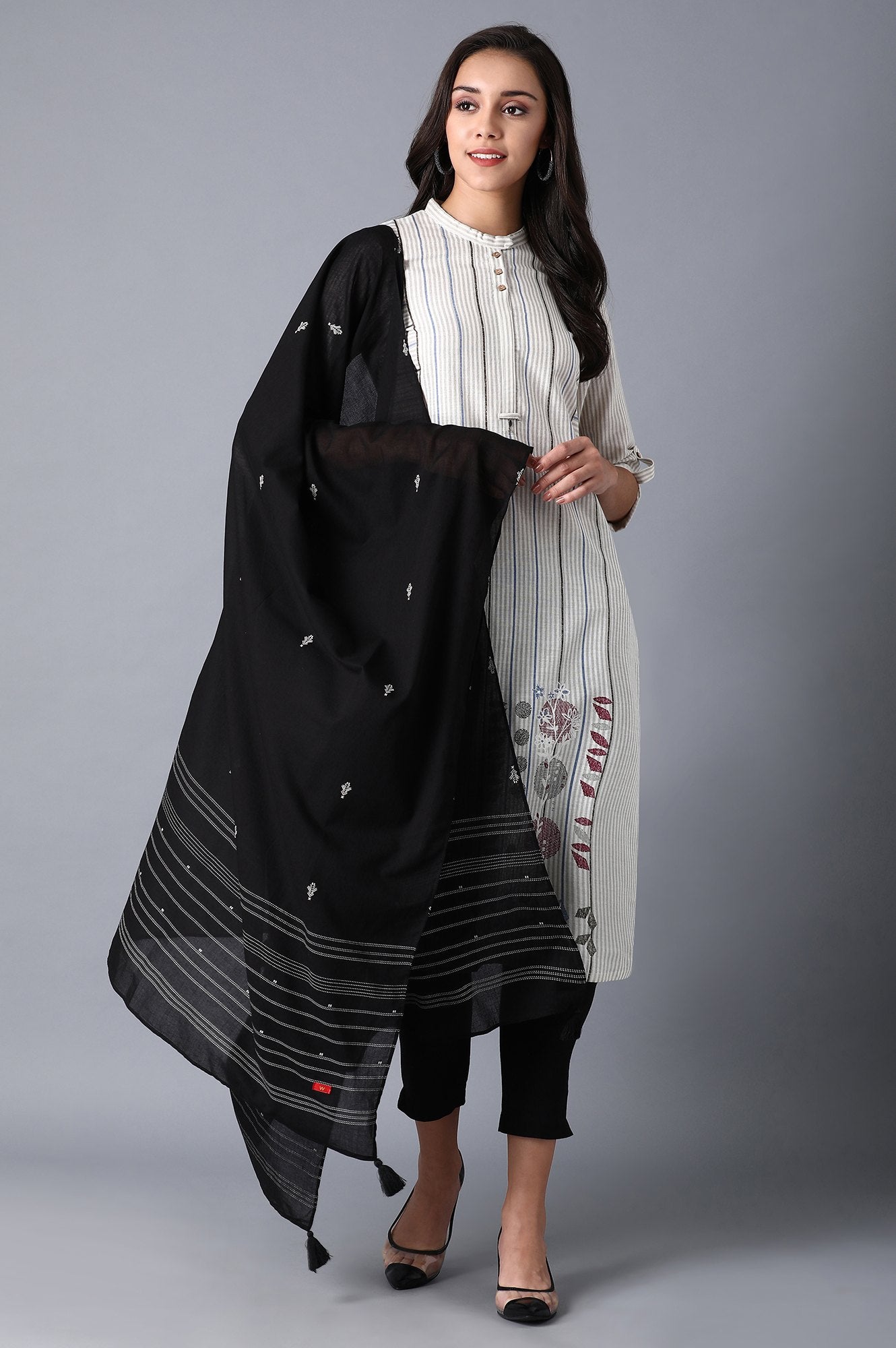 Jet Black Printed Voile Drape