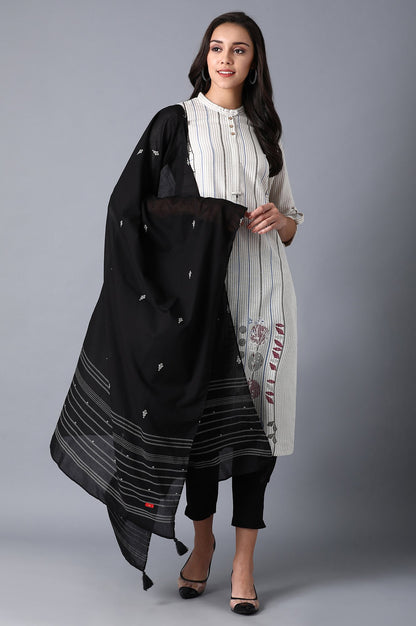 Jet Black Printed Voile Drape