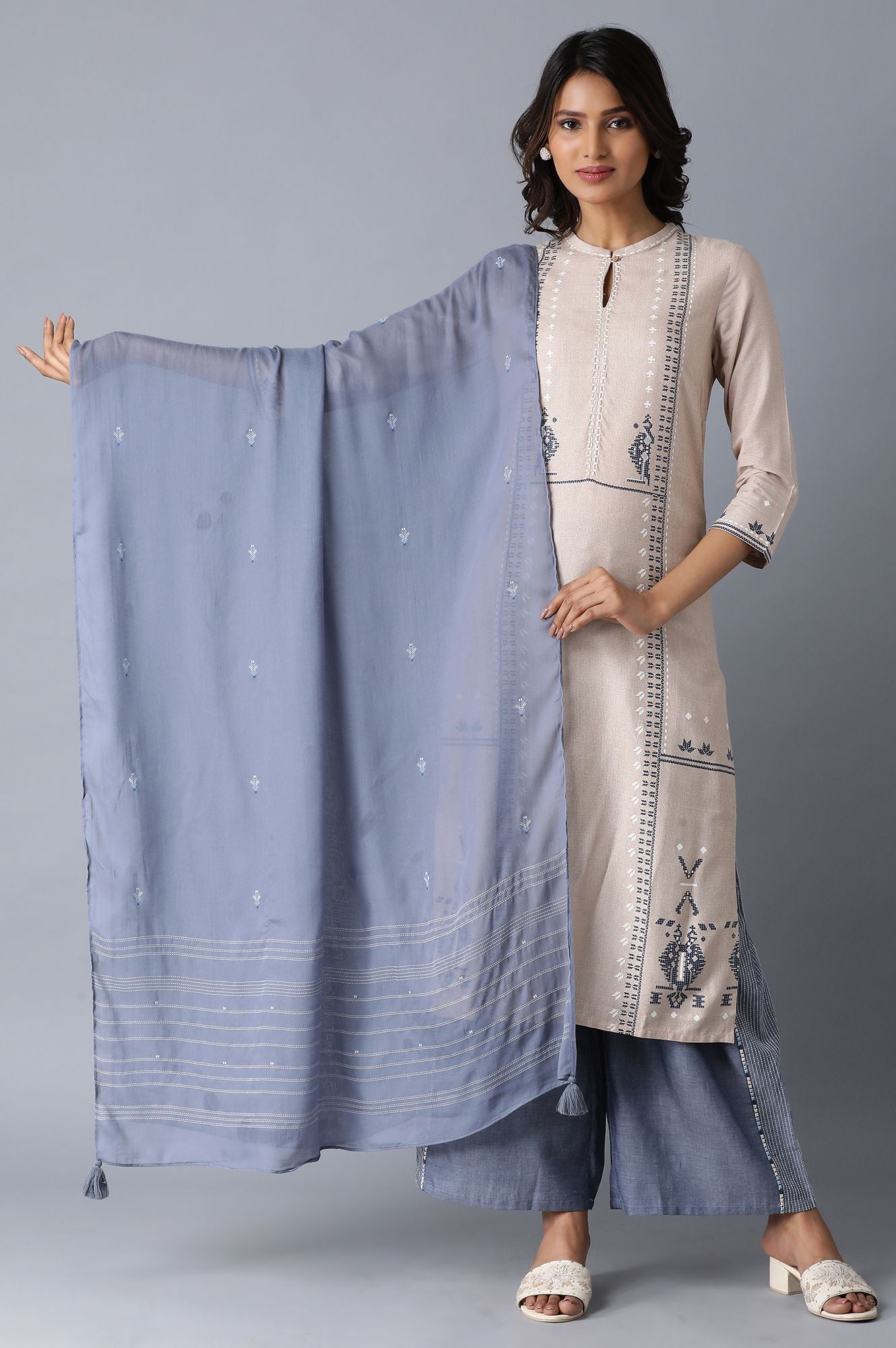 Denim Blue Printed Dupatta