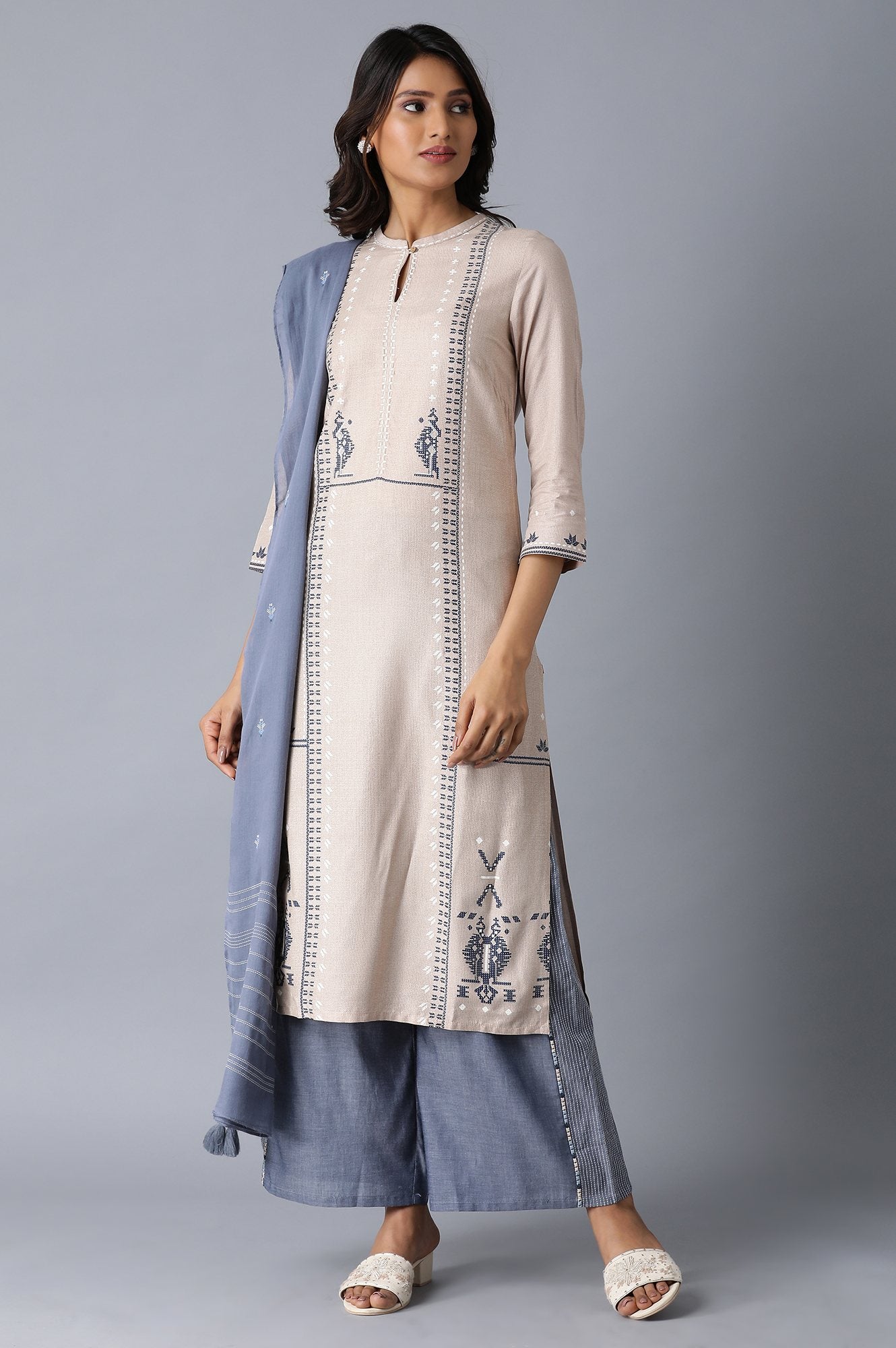 Denim Blue Printed Dupatta