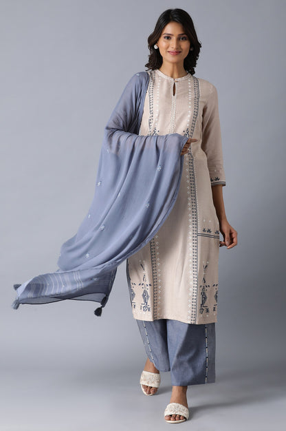 Denim Blue Printed Dupatta