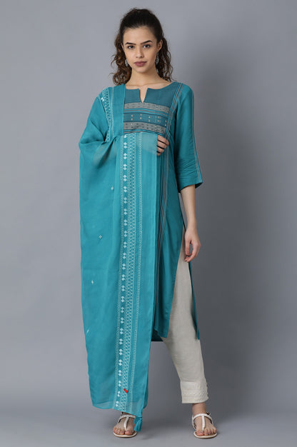 Teal Embroidered Dupatta