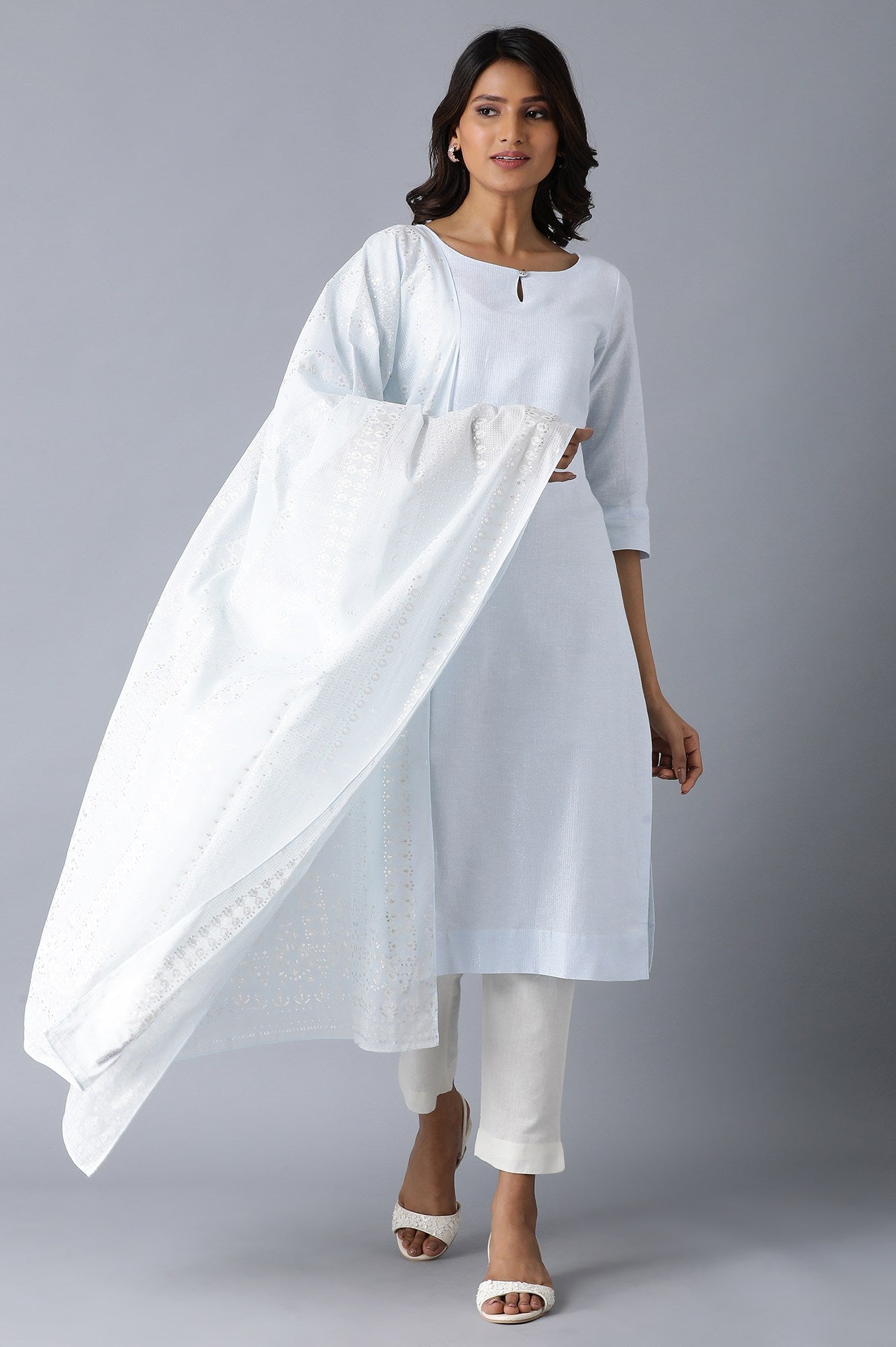 Powder Blue Printed Drape