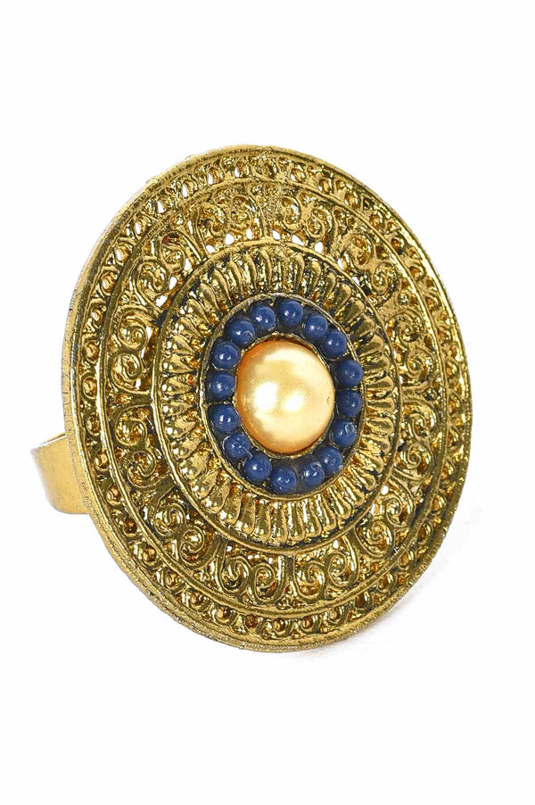 Yellow And Blue Stone Studded Adjustable Women Ring