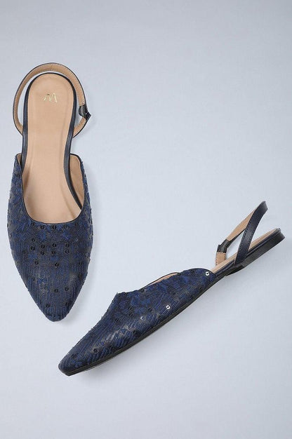 Blue Embroidered Flat Bellies - wforwoman