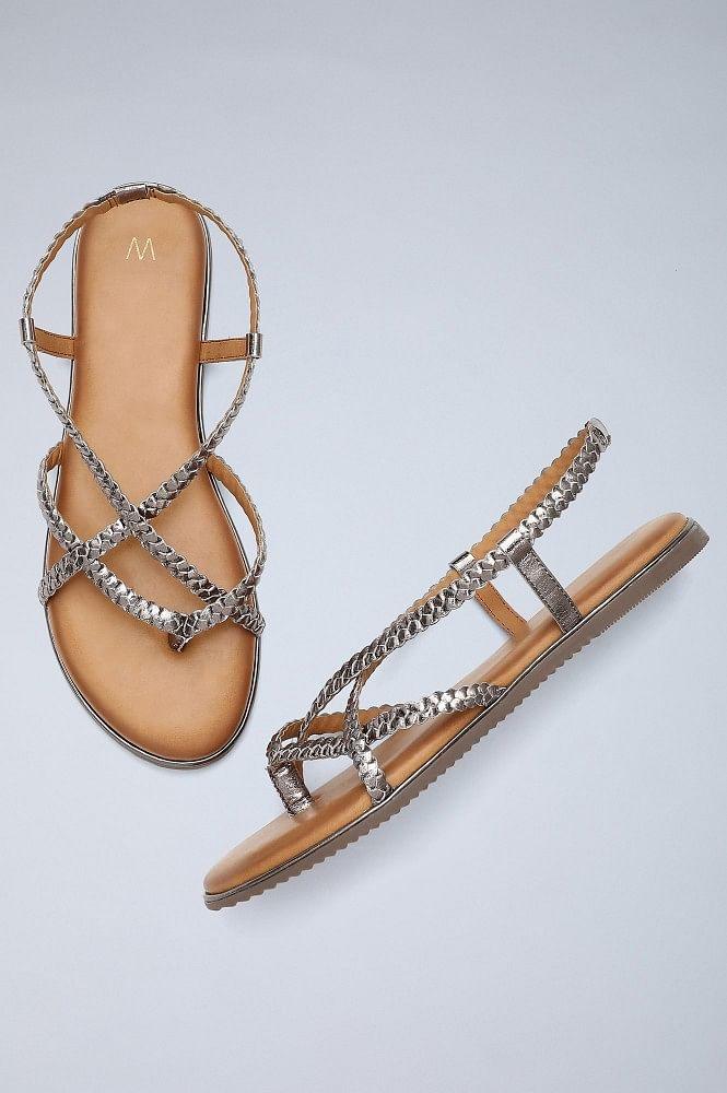 Pewter Round Toe Braided Sandals - wforwoman