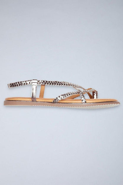 Pewter Round Toe Braided Sandals - wforwoman