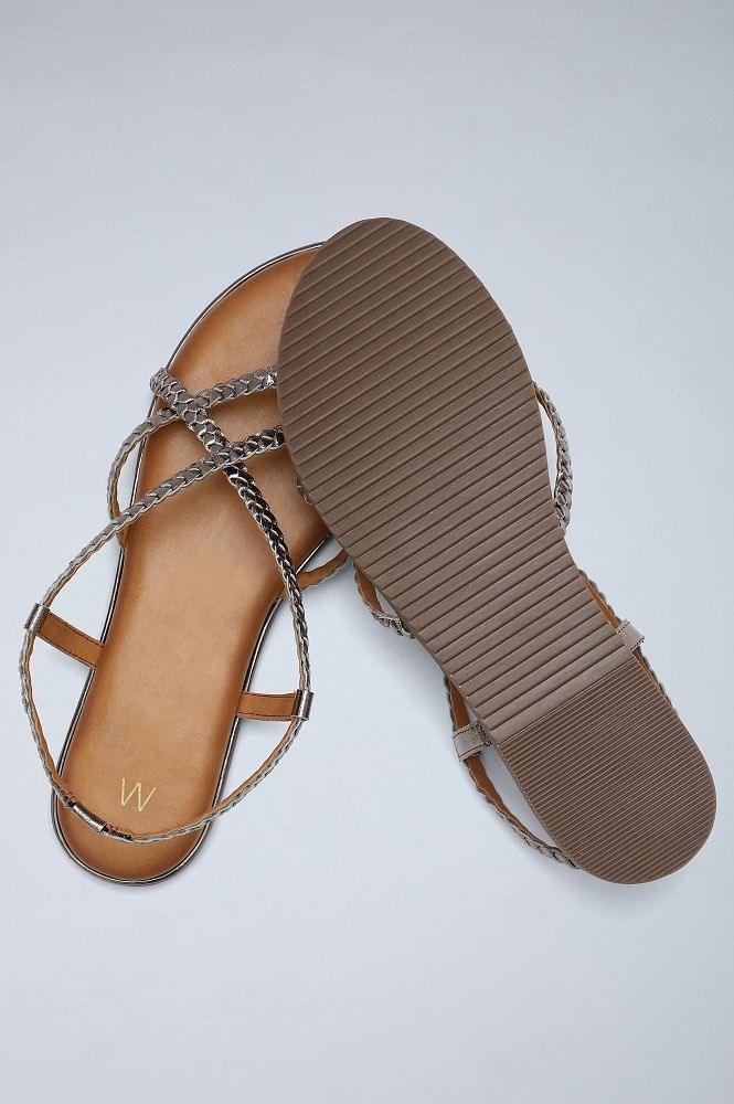 Pewter Round Toe Braided Sandals - wforwoman