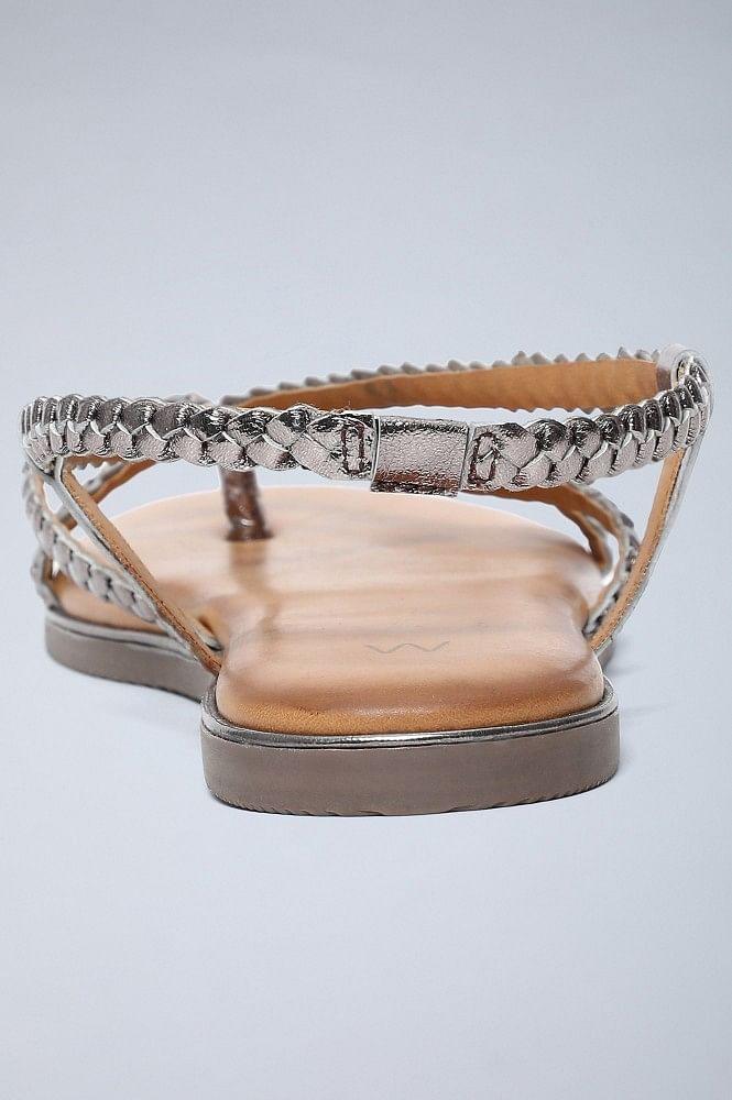 Pewter Round Toe Braided Sandals - wforwoman