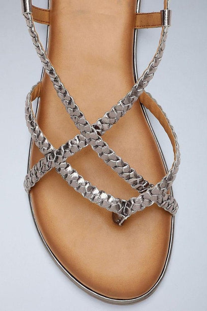 Pewter Round Toe Braided Sandals - wforwoman