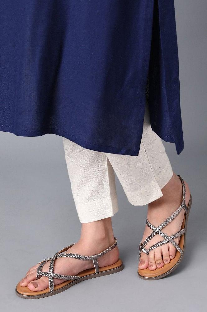 Pewter Round Toe Braided Sandals - wforwoman