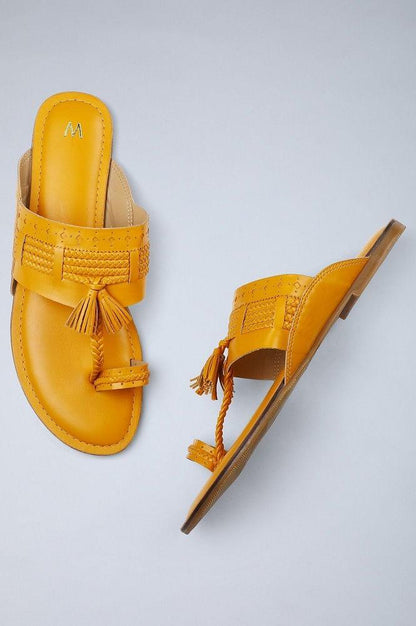 Mustard Braided Kolhapuri Flats - wforwoman