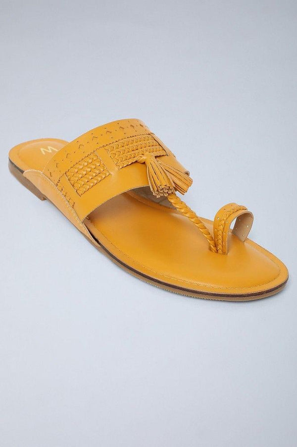 Mustard Braided Kolhapuri Flats