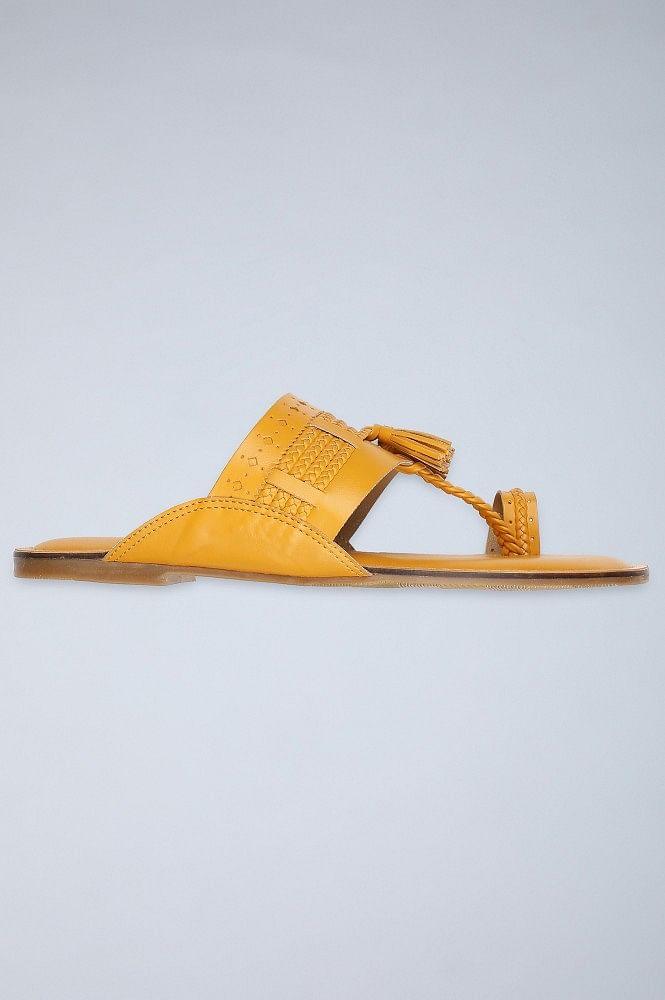Mustard Braided Kolhapuri Flats - wforwoman