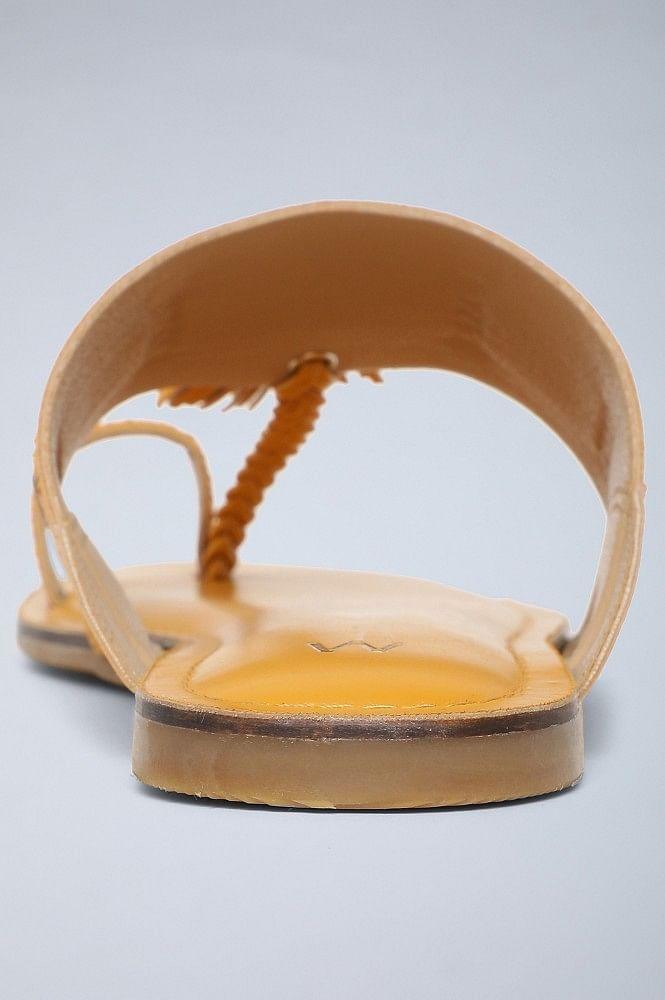 Mustard Braided Kolhapuri Flats - wforwoman