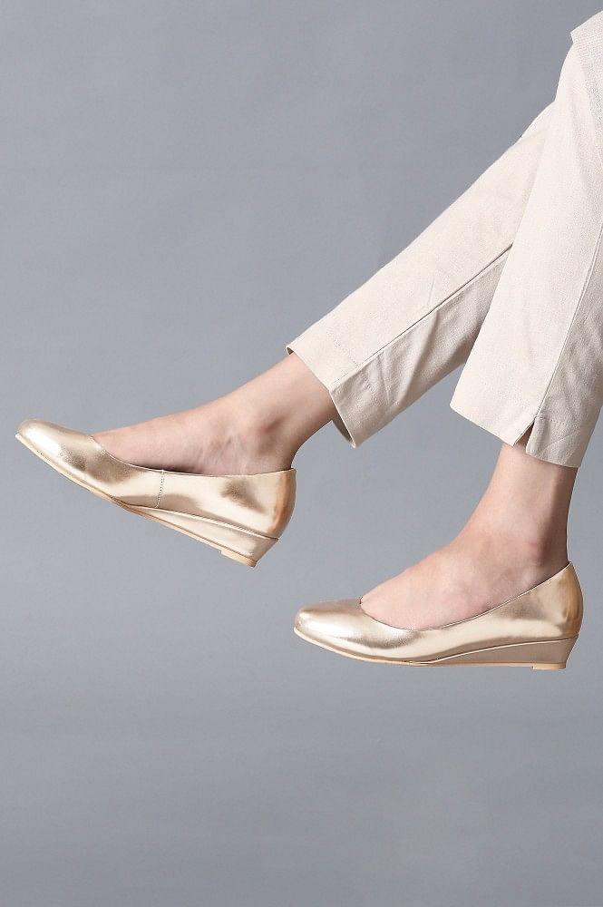 Light Gold Wedge Pumps - wforwoman
