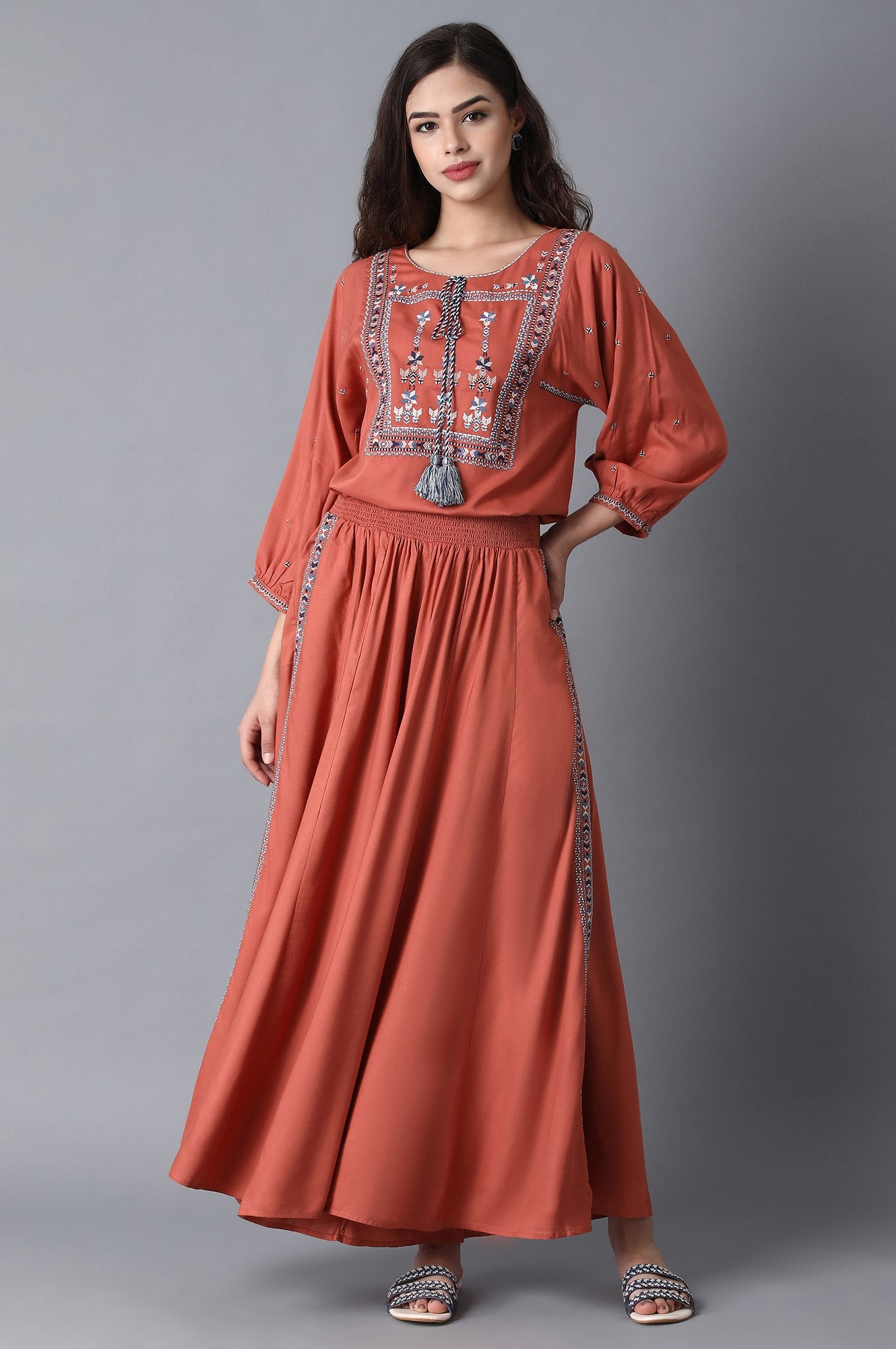 Peach Embroidered Jumpsuit