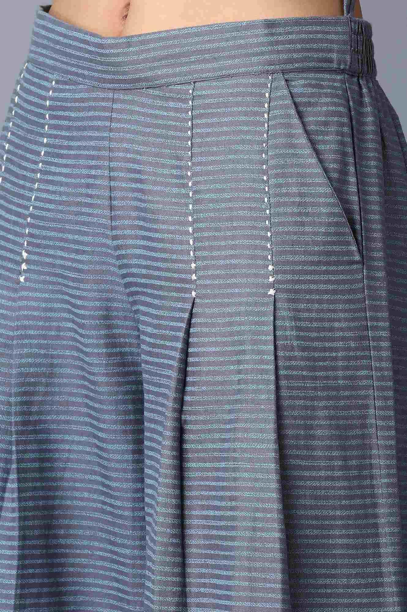 Ecru Peplum Top-Steel Blue Palazzo Set - wforwoman