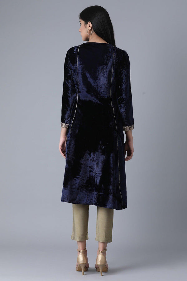 Navy Blue A-Line Velvet kurta