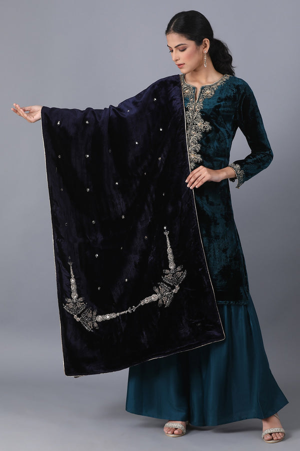 Navy Blue Embroidered Shawl