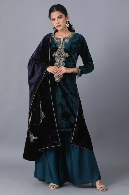 Navy Blue Embroidered Shawl