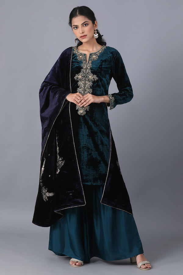 Navy Blue Embroidered Shawl