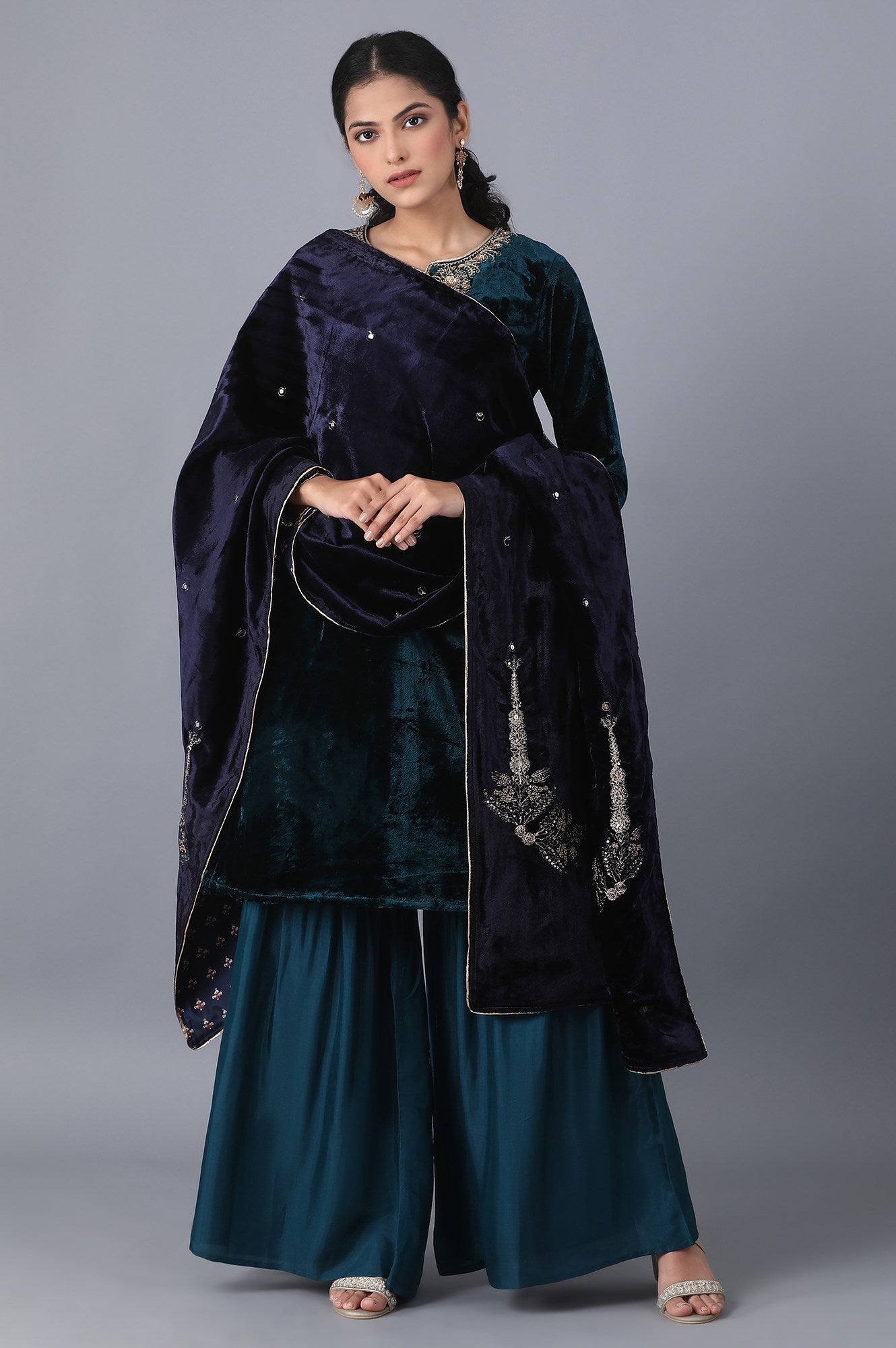 Navy Blue Embroidered Shawl
