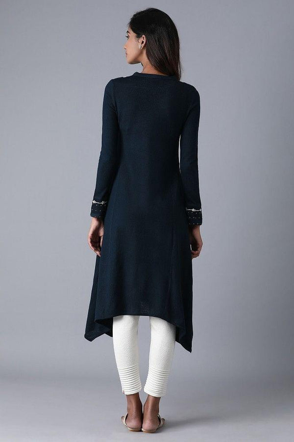 Teal Mandarin Neck Winter kurta