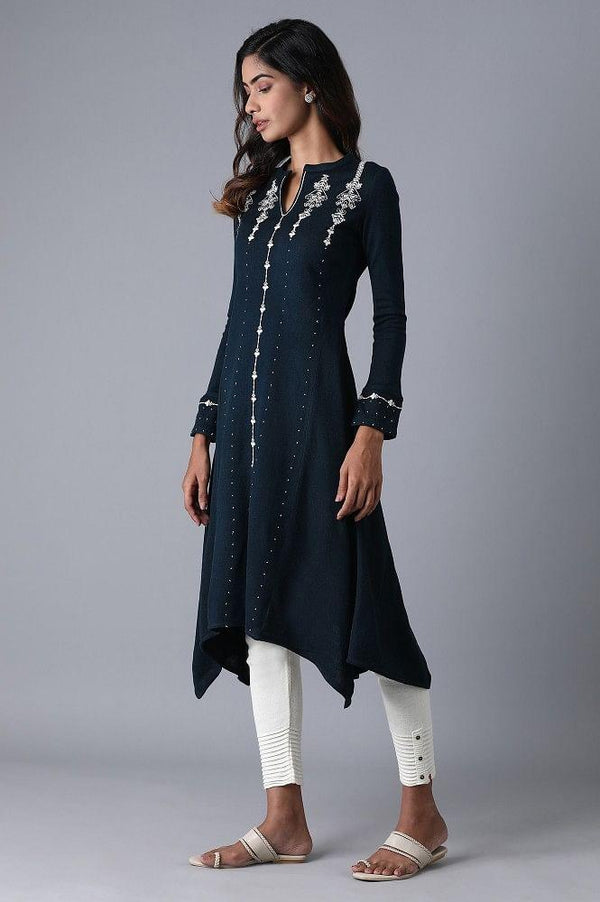 Teal Mandarin Neck Winter kurta